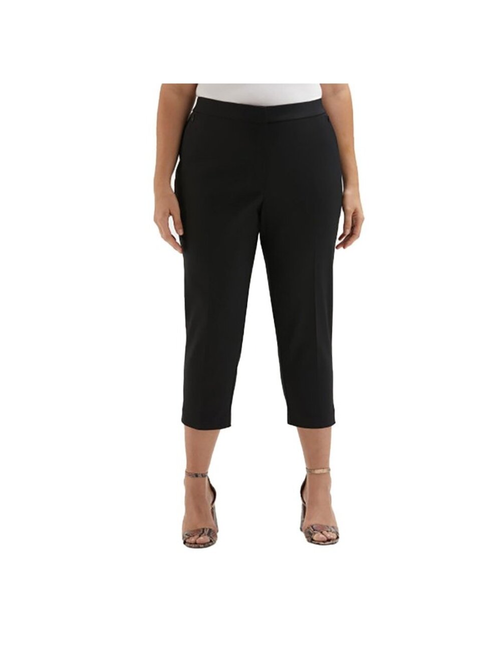 Rafaella Satin Mid Rise Twill Capri Pants Slant Pocket Black Plus Size 20W $74